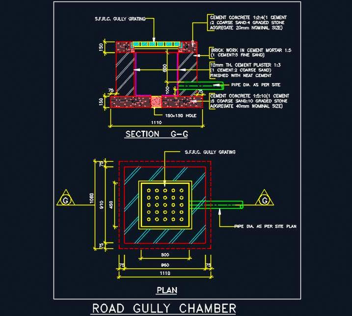 Road Gully Chamber CAD Drawing with Construction Details